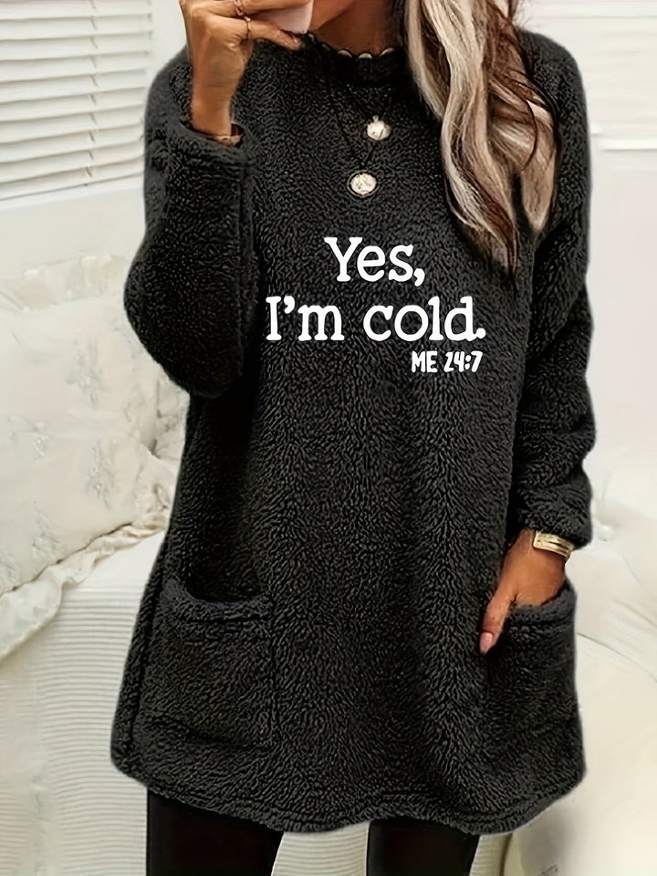 Kényelmes Fleece Pulóver Nyomattal - Luna