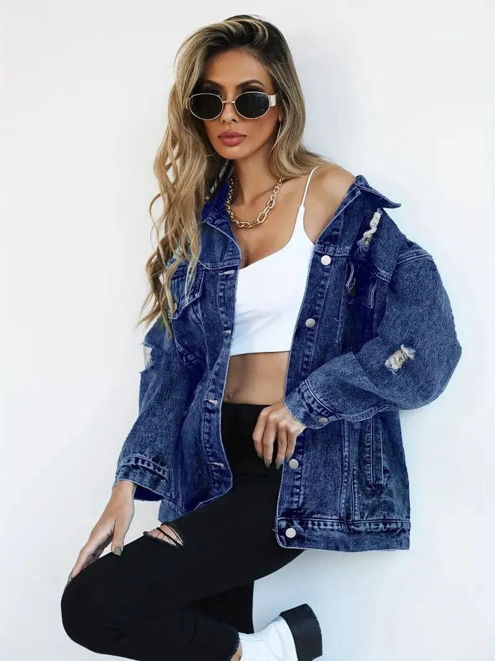 Vízálló és bélelt oversized női farmerdzseki kapucnival – Talia