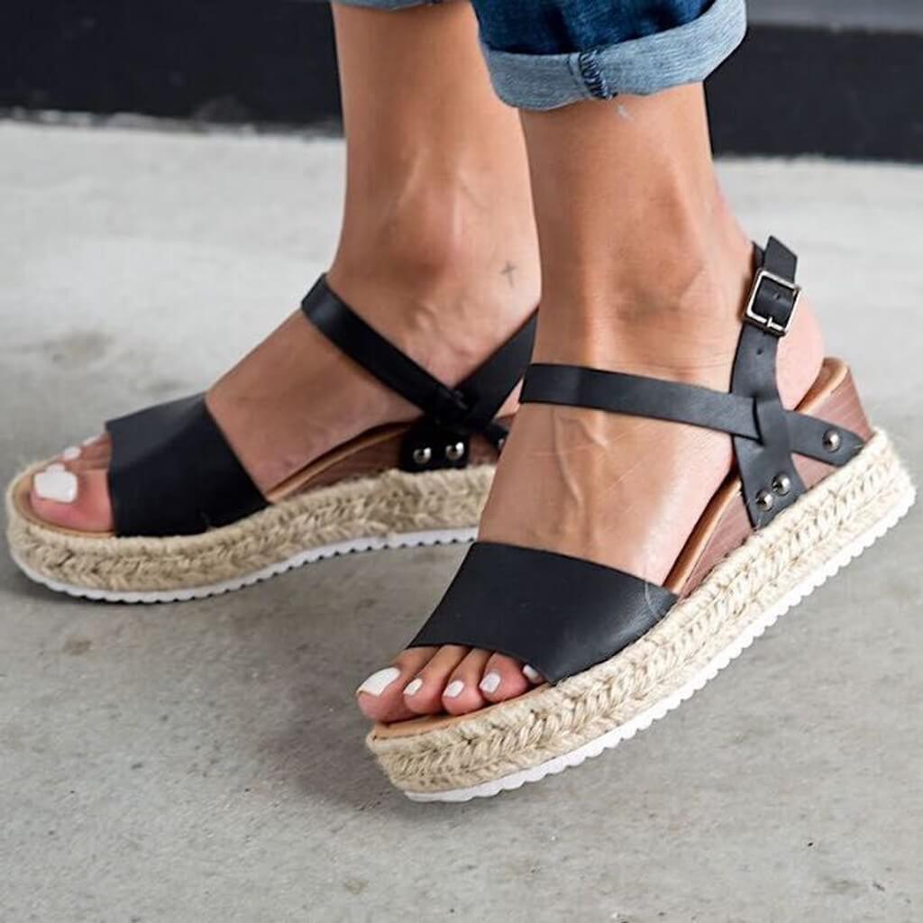 Hölgymintás Plateau-Espadrille szandál magassarkúval és pánttal – Livia