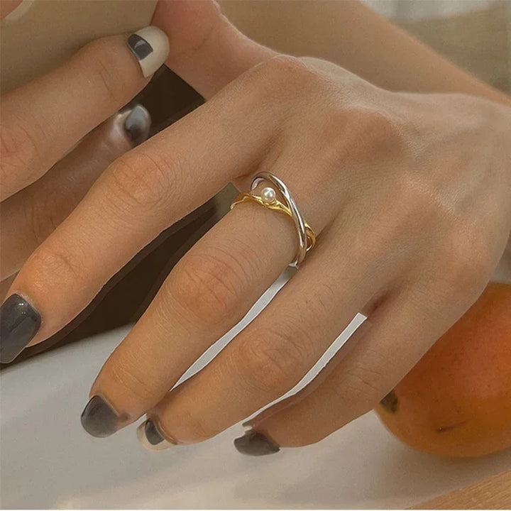 Sterling ezüst keresztgyűrű gyönggyel - Alina