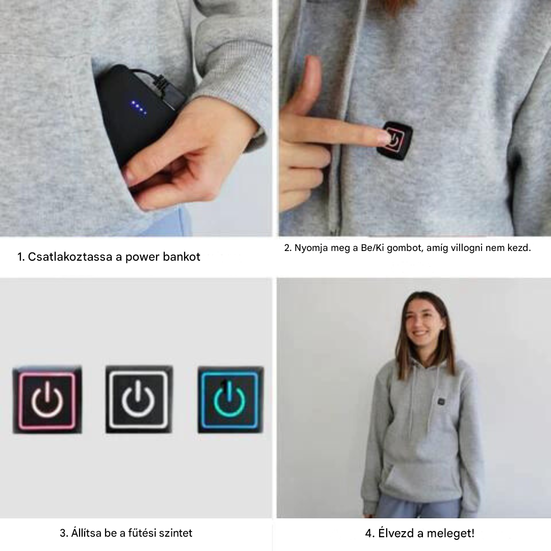 Fűtött uniszex kapucnis pulcsi - ThermaHoodie