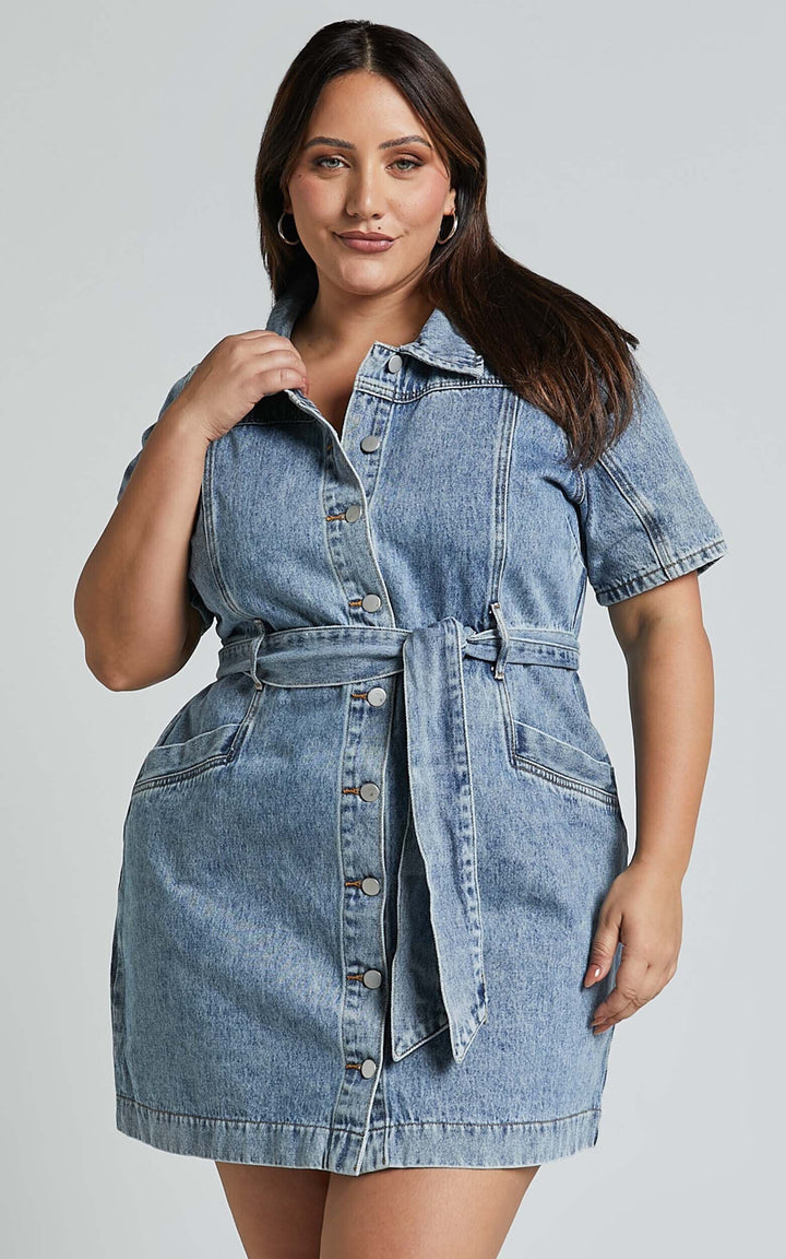 Gombos Denim Mini Ruha - Aria