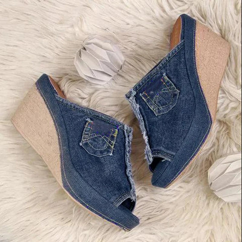 Női denim szandál, emelt talppal – Elisabetta