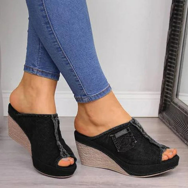Női denim szandál, emelt talppal – Elisabetta