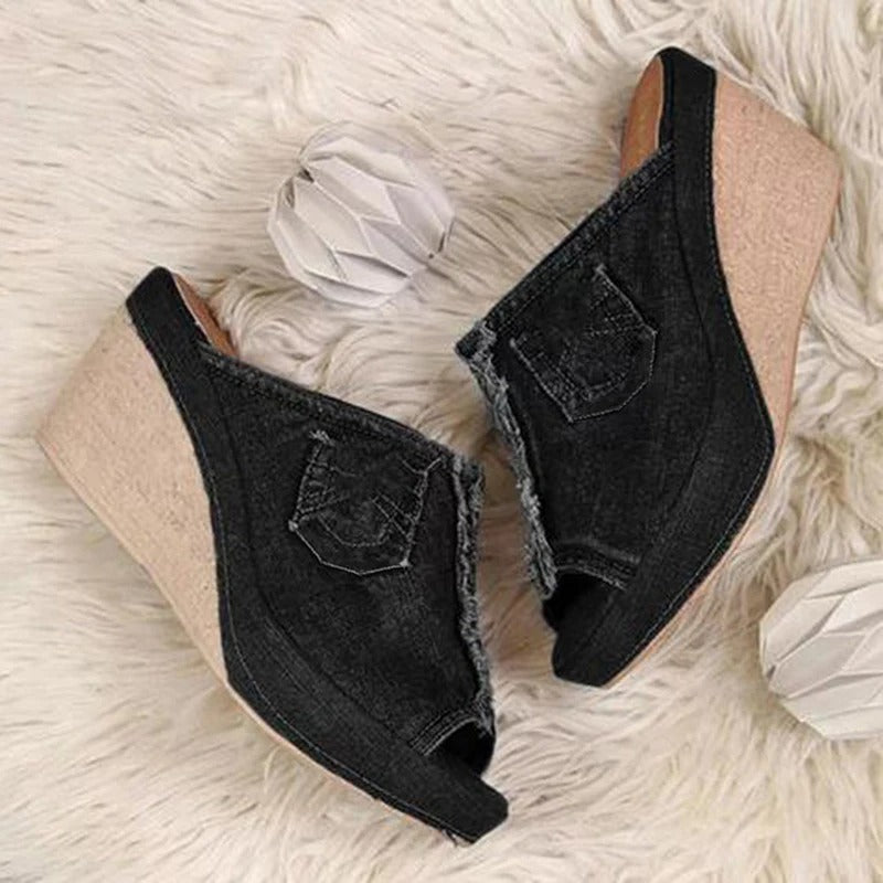 Női denim szandál, emelt talppal – Elisabetta