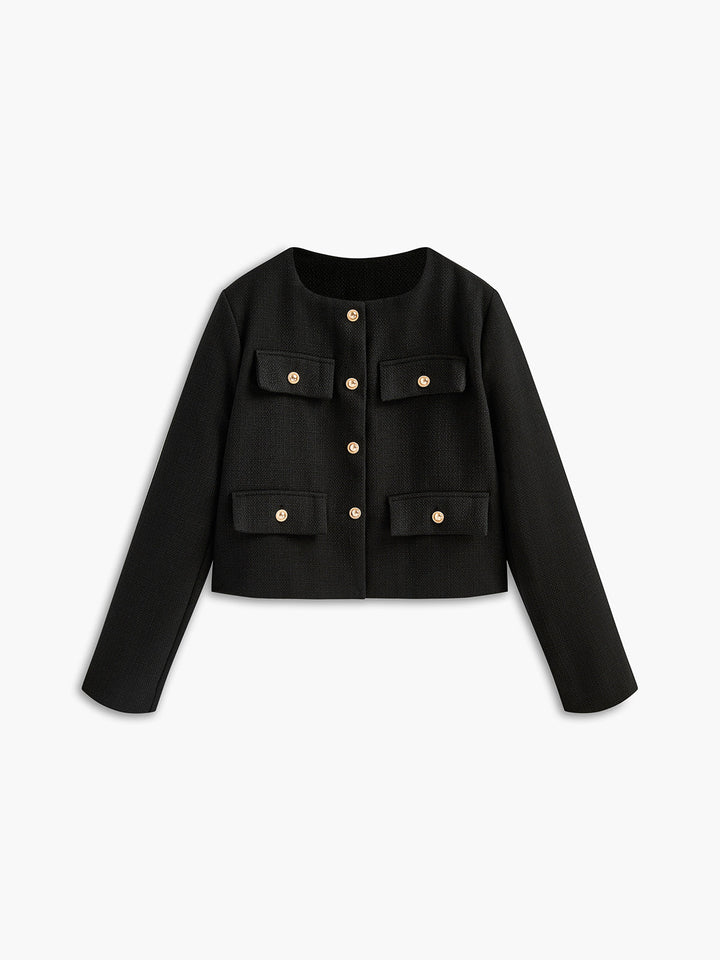 Fekete Arany Gombos Tweed Blézer - Camille