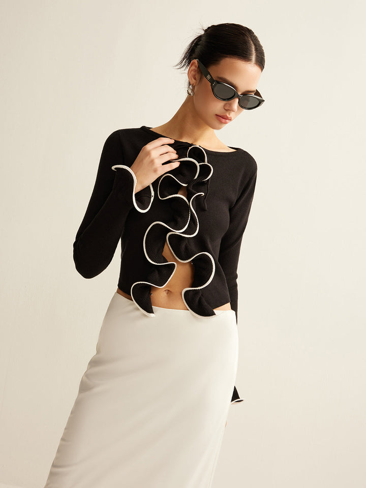 Fekete Skinny Ruffle Kardigán Nőknek - Isabella