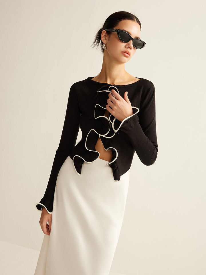 Fekete Skinny Ruffle Kardigán Nőknek - Isabella
