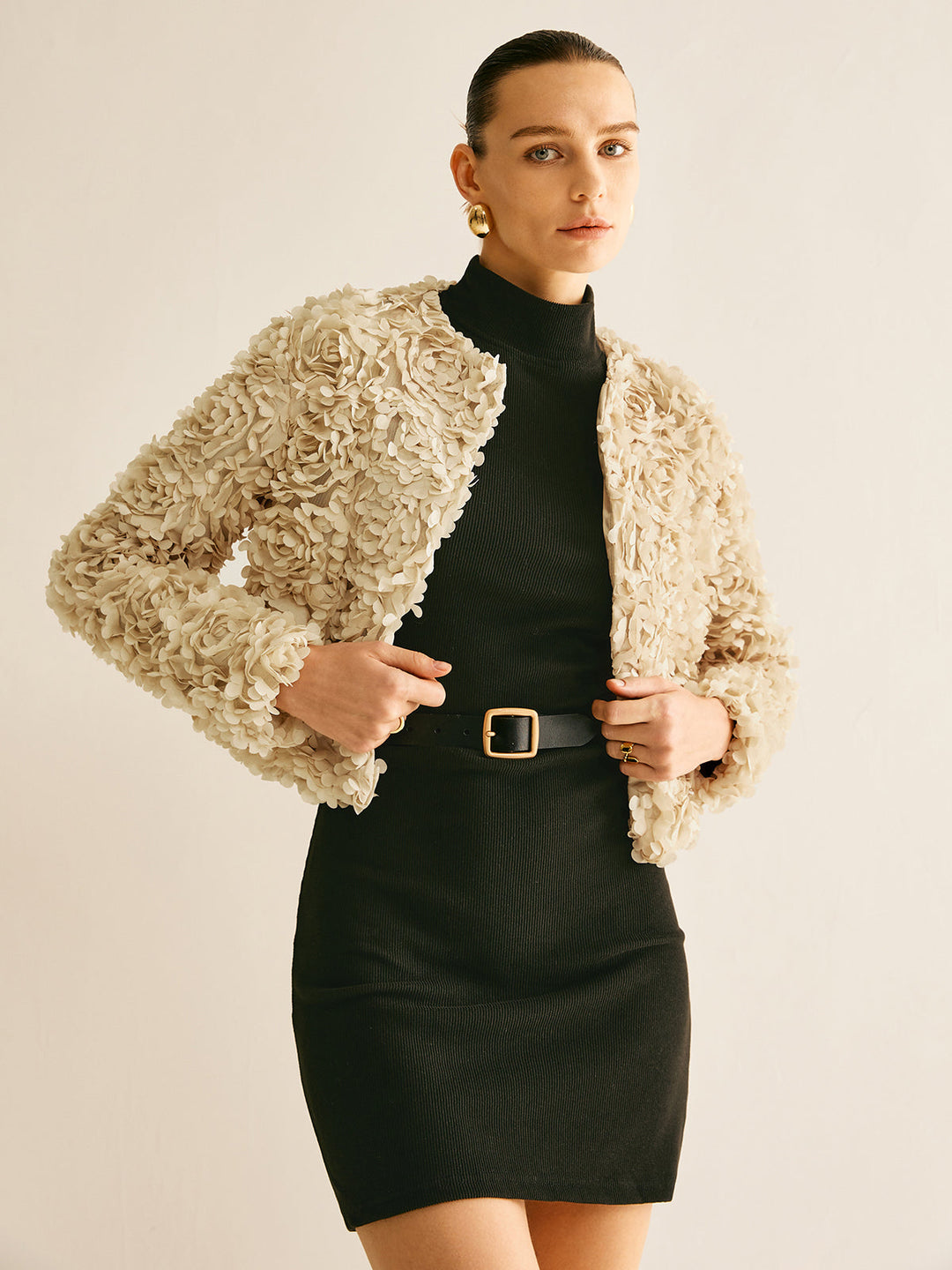 Beige Crew Neck Blazer Nőknek - Olivia
