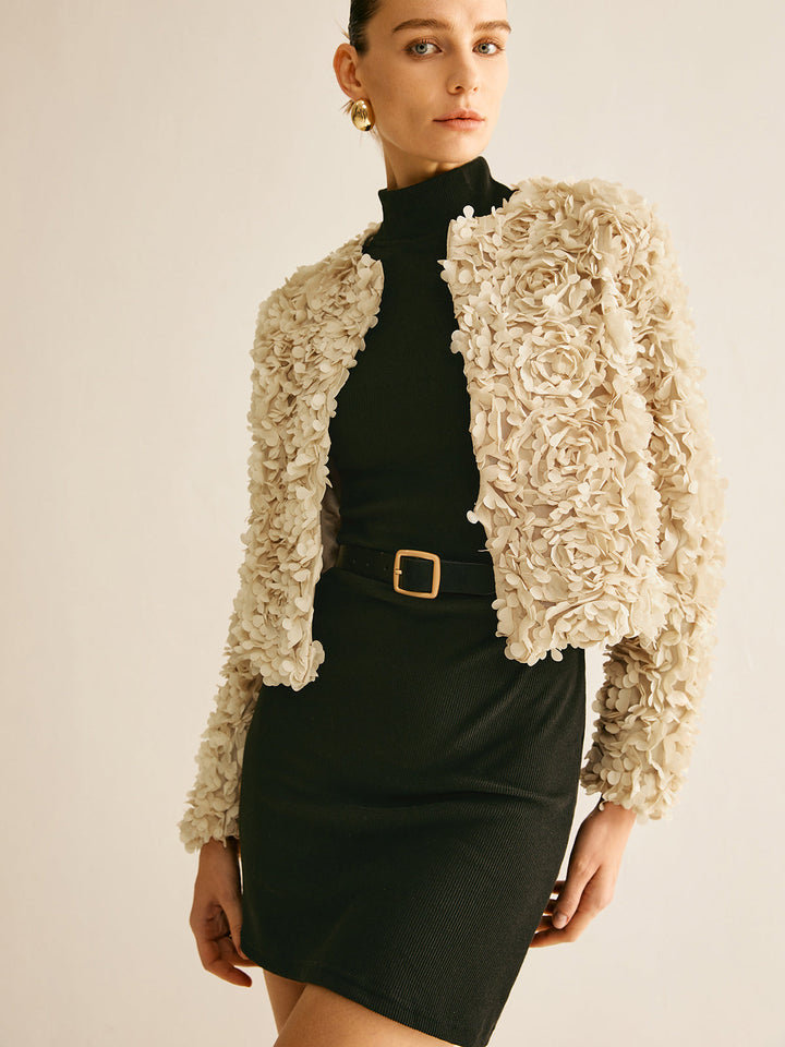 Beige Crew Neck Blazer Nőknek - Olivia