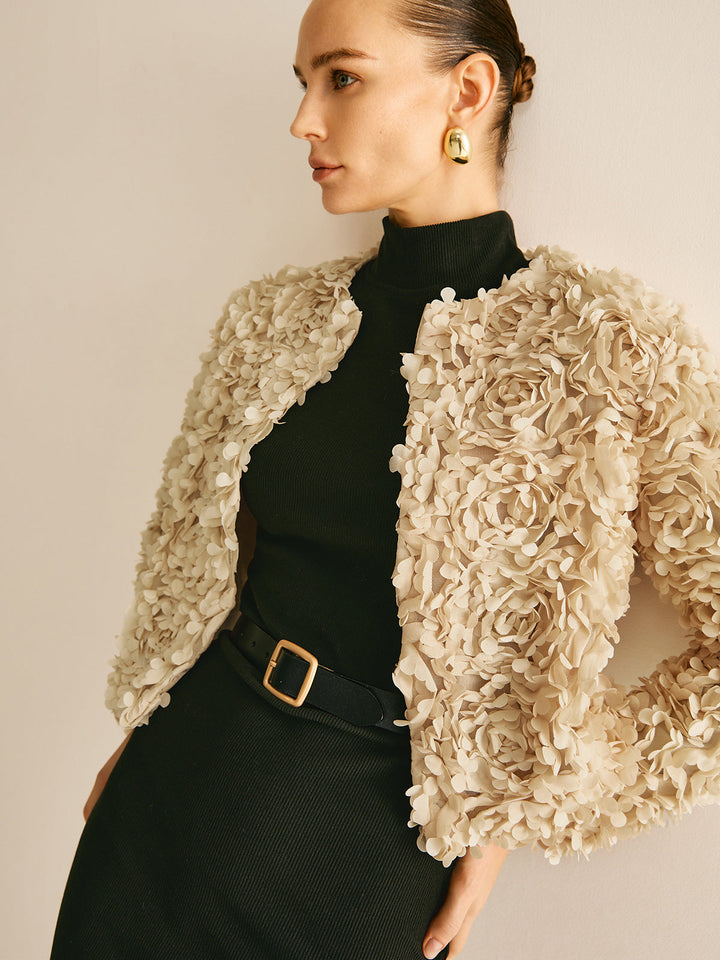 Beige Crew Neck Blazer Nőknek - Olivia