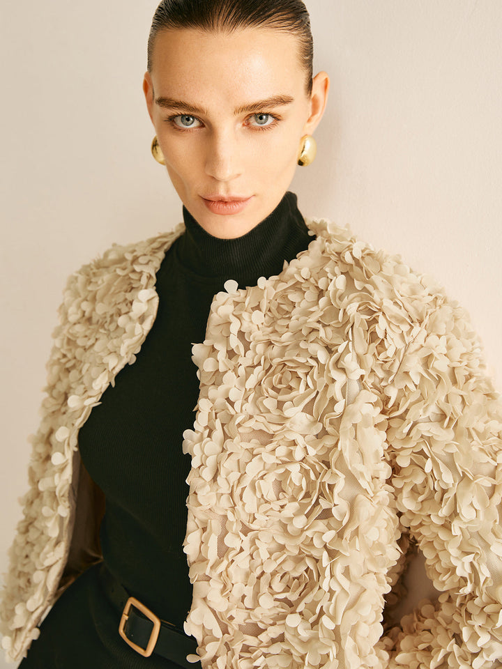 Beige Crew Neck Blazer Nőknek - Olivia