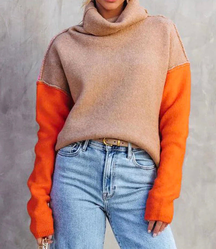 Impozáns Színblokkoló Kötött Pulóver - AutumnVibe