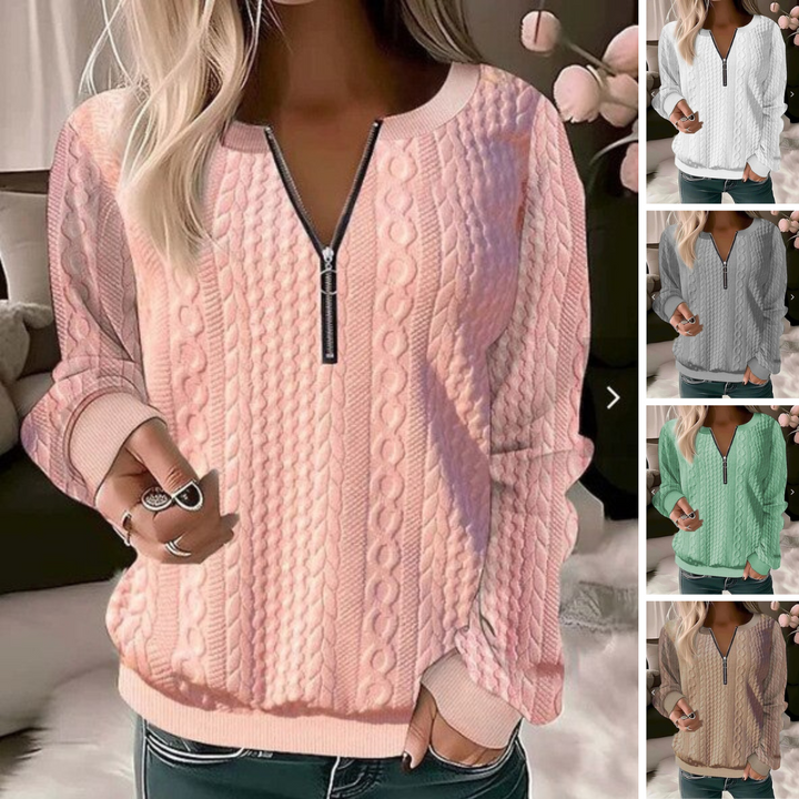 Kötött pulóver kerek nyakkal és jacquard mintával - Tessa