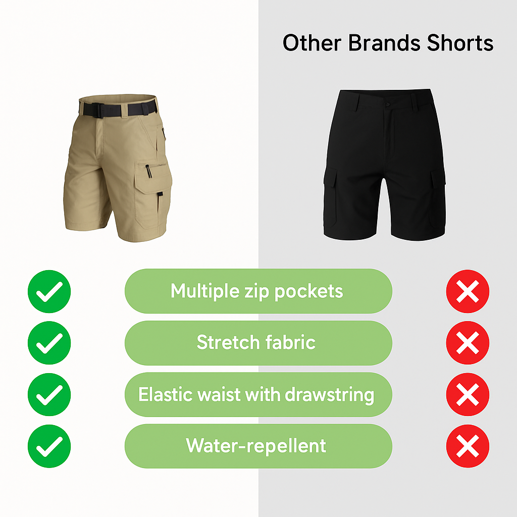 Férfi kültéri rövidnadrág 6 cipzáros zsebbel - FlexTrek Cargo Shorts