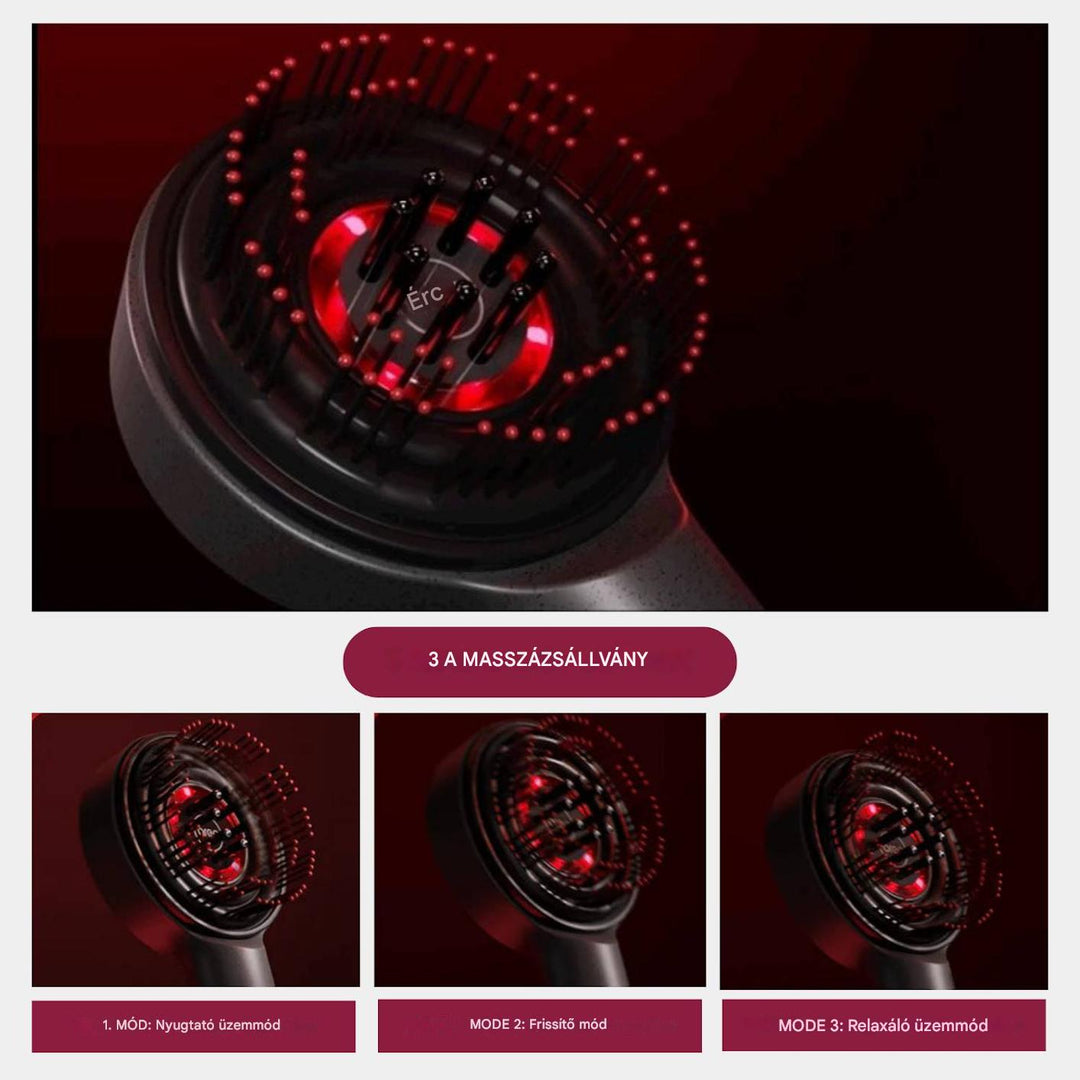 Elektromos fejbőr-masszírozó kefe LED fényterápiával - GlowScalp