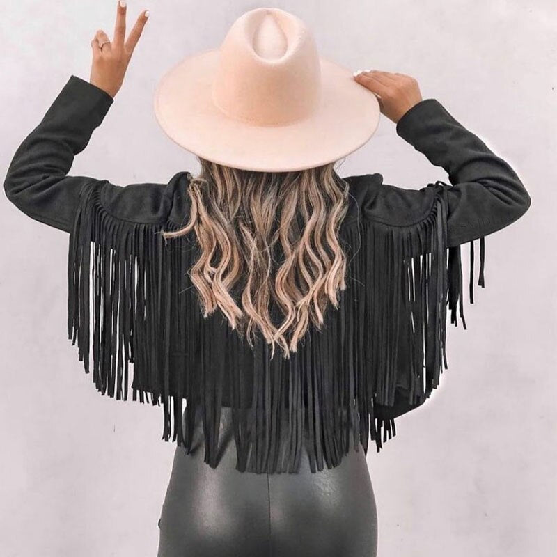 Trendi Suede Női Kabát Bojttal - Isabella
