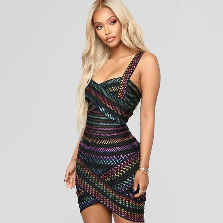 Trendi csíkos bodycon miniruha nőknek - Liana