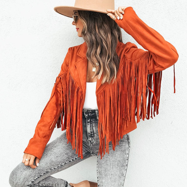 Trendi Suede Női Kabát Bojttal - Isabella