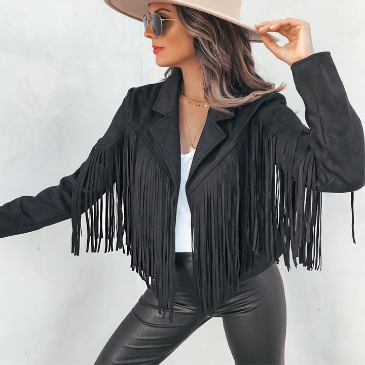 Trendi Suede Női Kabát Bojttal - Isabella