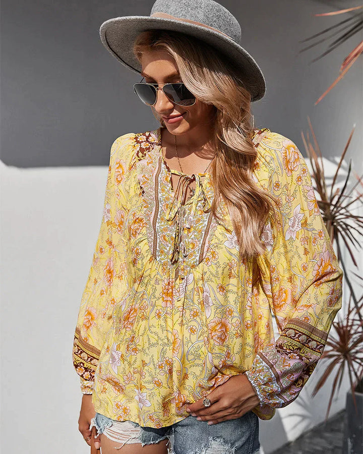 Vintage Boho nyári blúz virágmintával és hosszú ujjú – Sana