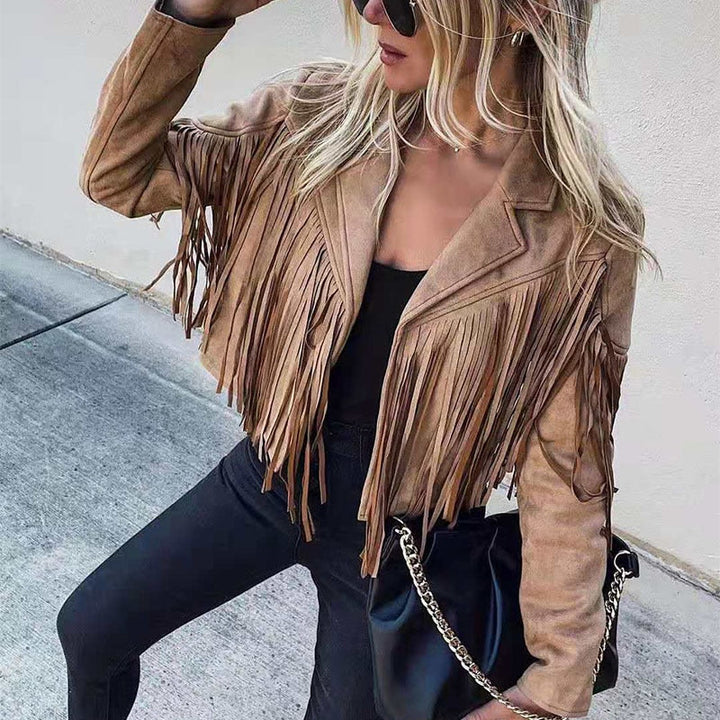 Trendi Suede Női Kabát Bojttal - Isabella