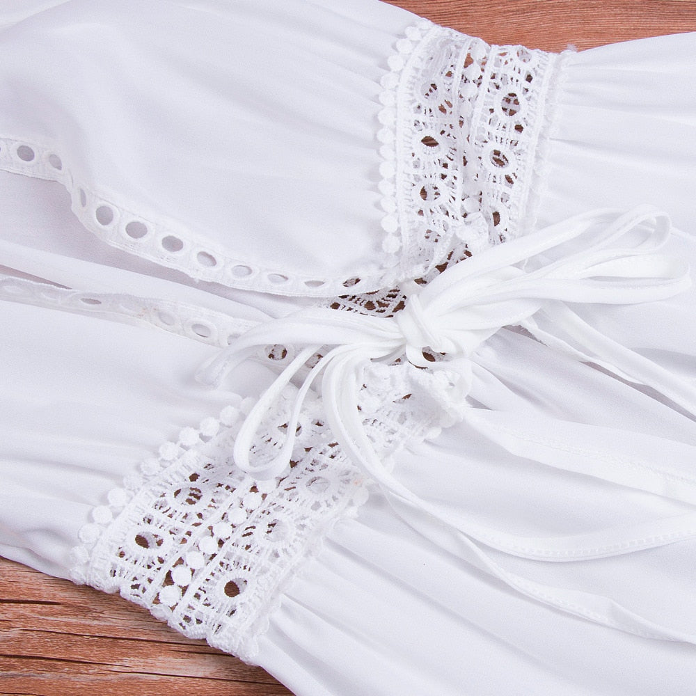 Hosszú strandruha csipke részletekkel és masnis záródással – Elara