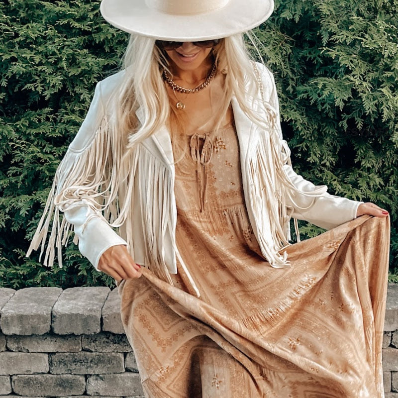 Trendi Suede Női Kabát Bojttal - Isabella