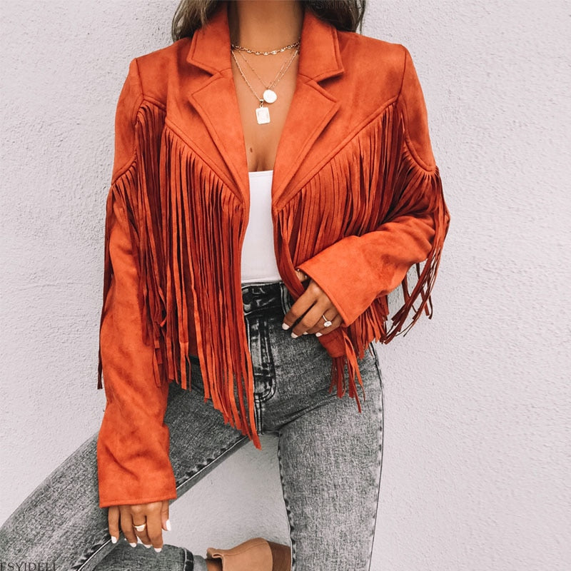 Trendi Suede Női Kabát Bojttal - Isabella