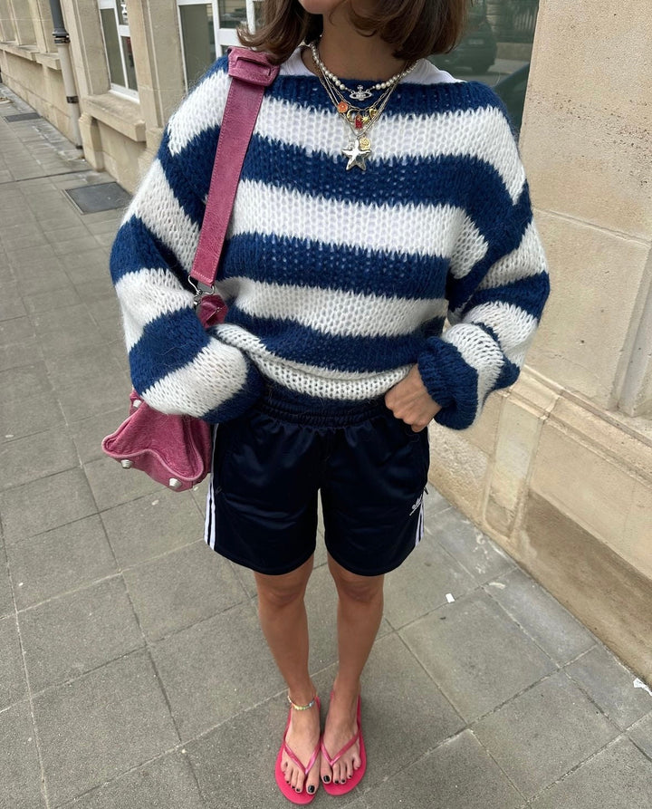 Kötött és Csíkos Oversized Női Pulóver - Harper