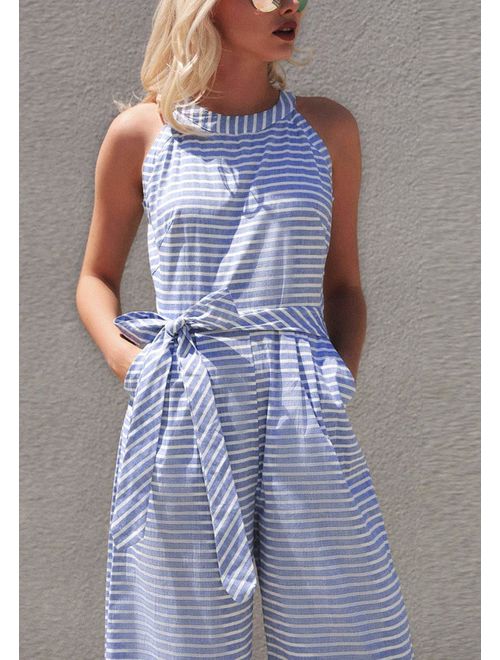 Csíkos női jumpsuit, átlapolós dekoltázzsal – Vivienne