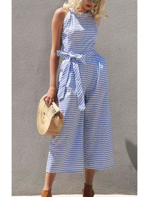 Csíkos női jumpsuit, átlapolós dekoltázzsal – Vivienne