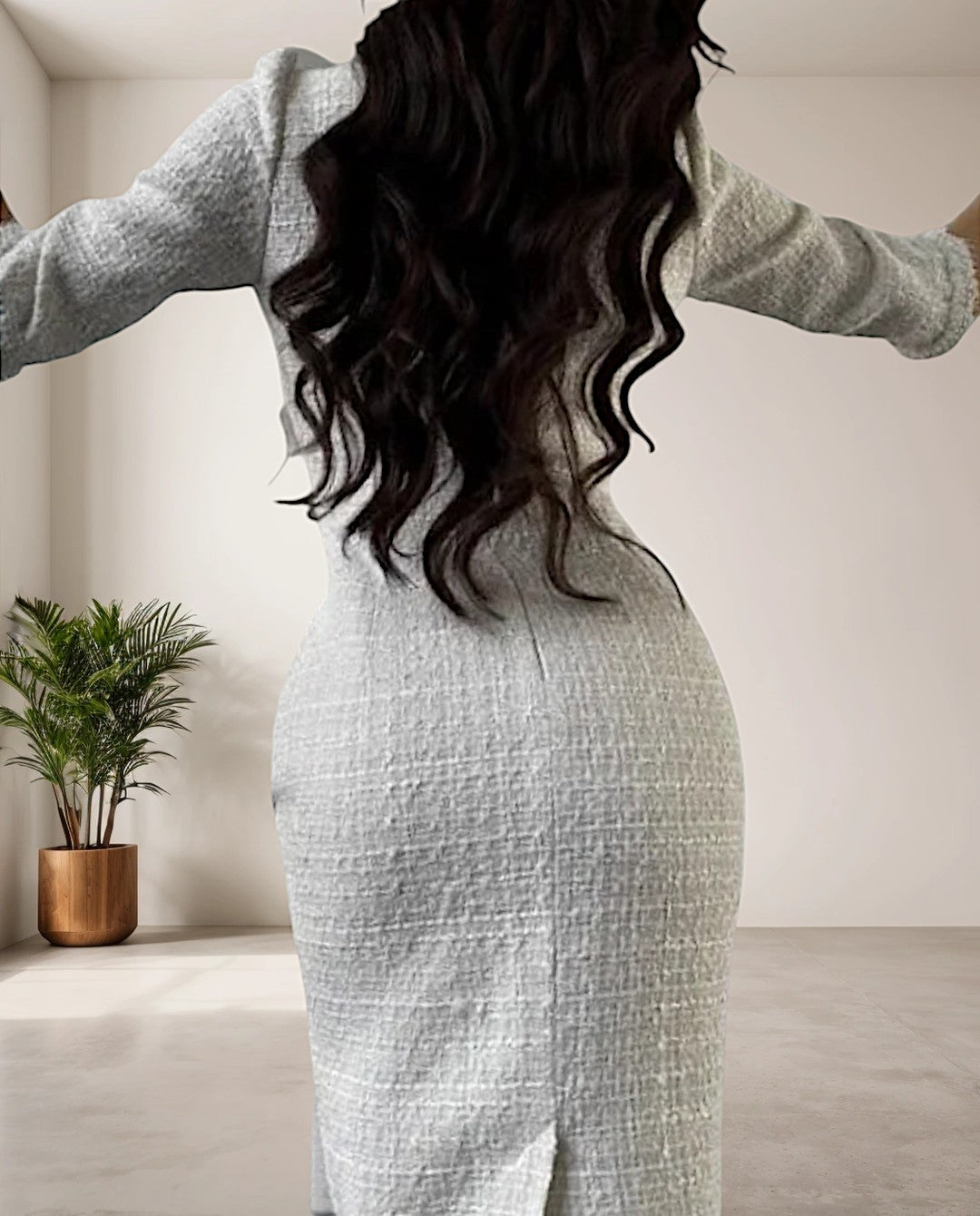 Elegáns Fehér Tweed Ruha Kerek Nyakkal - Eveline