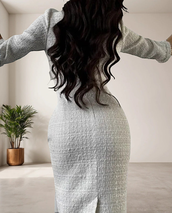 Elegáns Fehér Tweed Ruha Kerek Nyakkal - Eveline