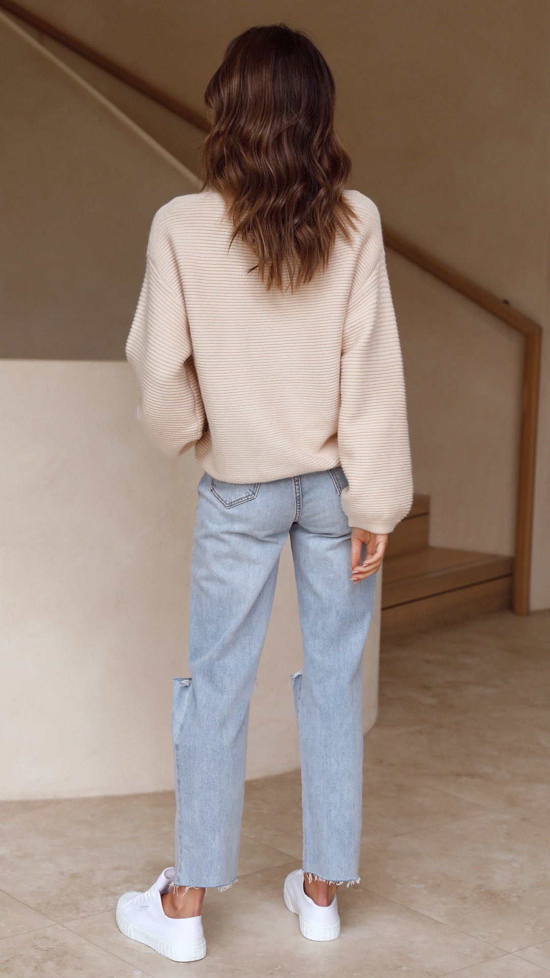Beige kötött női pulóver - Isabella