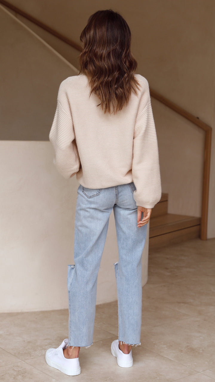 Beige kötött női pulóver - Isabella