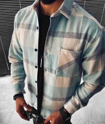 Uniszex bő szabású kockás ing hosszú ujjakkal és modern dizájnnal – Elvano