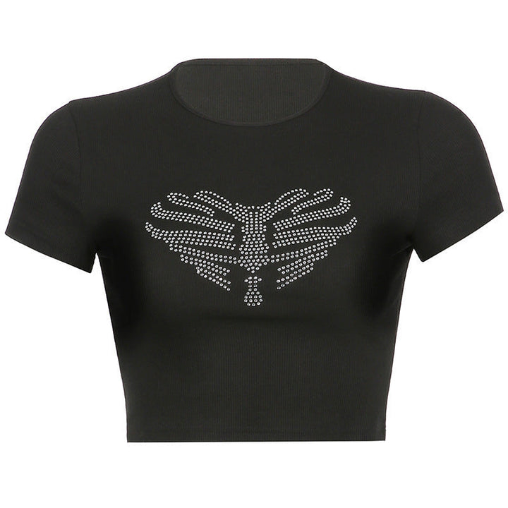 Trendi női crop top strasszkő koponyamintával – Yara