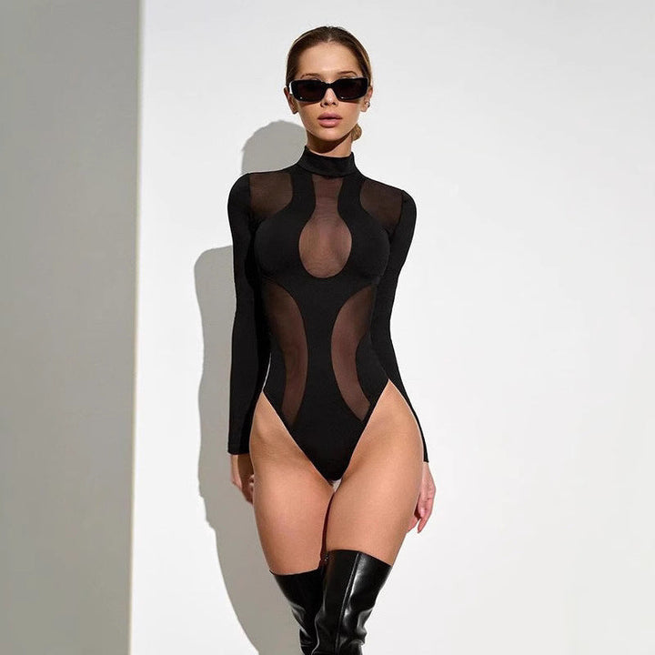 Trendi női bodysuit kivágásokkal és hálós betétekkel – Nayeli