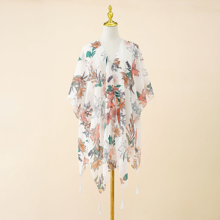 Kimono borító virágmintával és bojtokkal – Liora