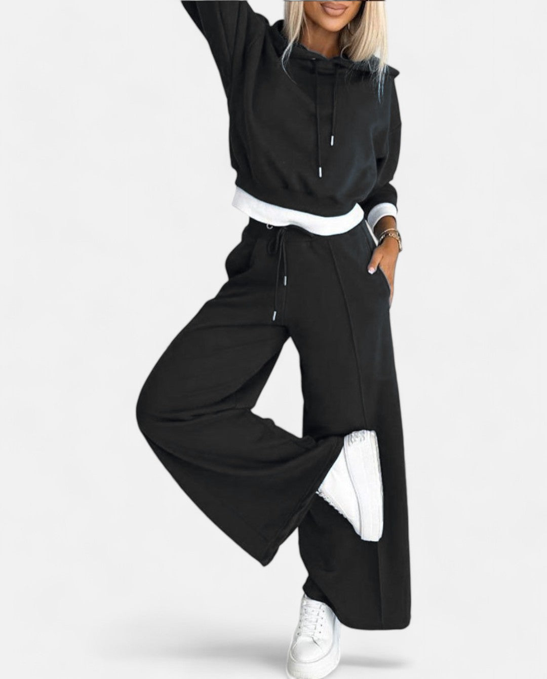 Kétrészes Kapucnis Pulóver Szett Széles Szárral - Isabelle