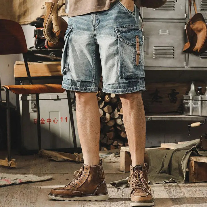 Férfi farmer cargo bermuda retro motoros stílusban – Ronex