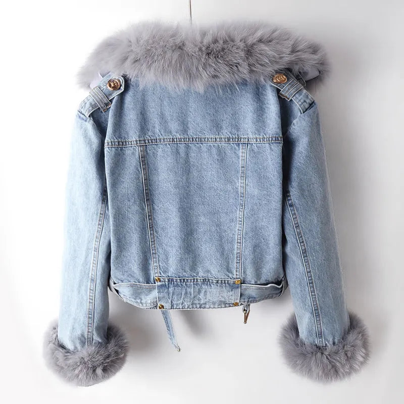 Denim és Nep Bőr Elegancia Dzseki - Stella