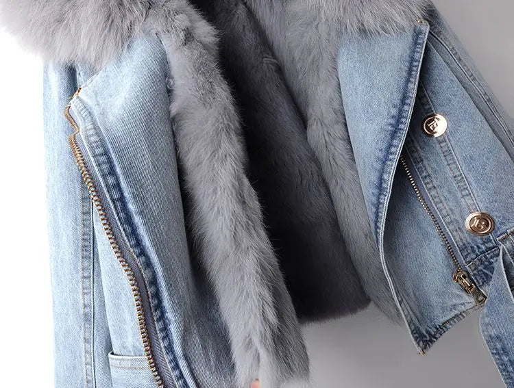 Denim és Nep Bőr Elegancia Dzseki - Stella