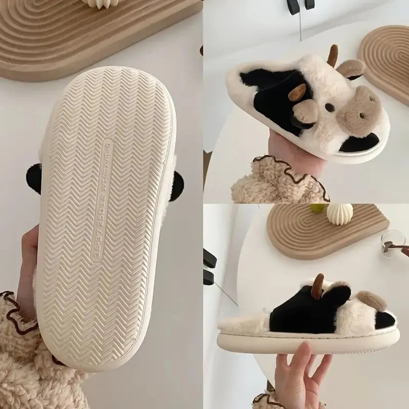 Plüss házi cipők tehén mintával – PlushCow
