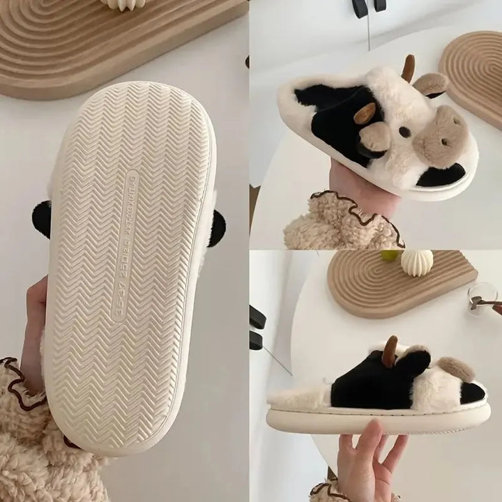 Plüss házi cipők tehén mintával – PlushCow