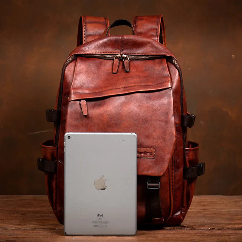 Kézzel készült növényi cserzésű bőr laptop hátizsák