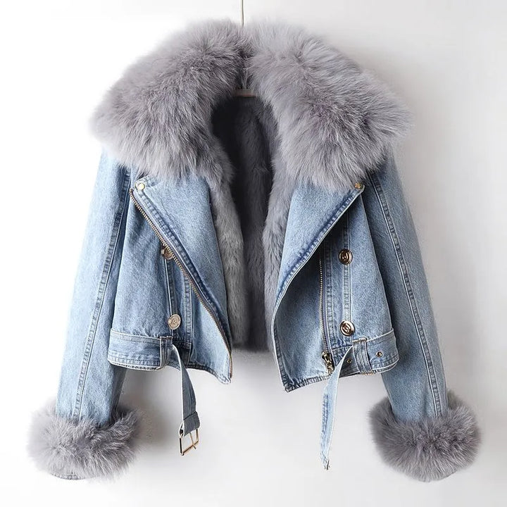 Denim és Nep Bőr Elegancia Dzseki - Stella