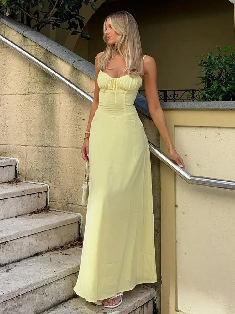 Légi A-vonalú corsage maxi ruha spagetti pántokkal – Serina