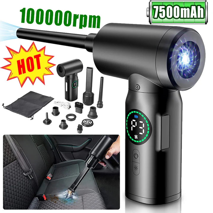 2-in-1 Hordozható Légnyomású Porszívó és Fújó LED Fénnyel (7500mAh) - AirMaster